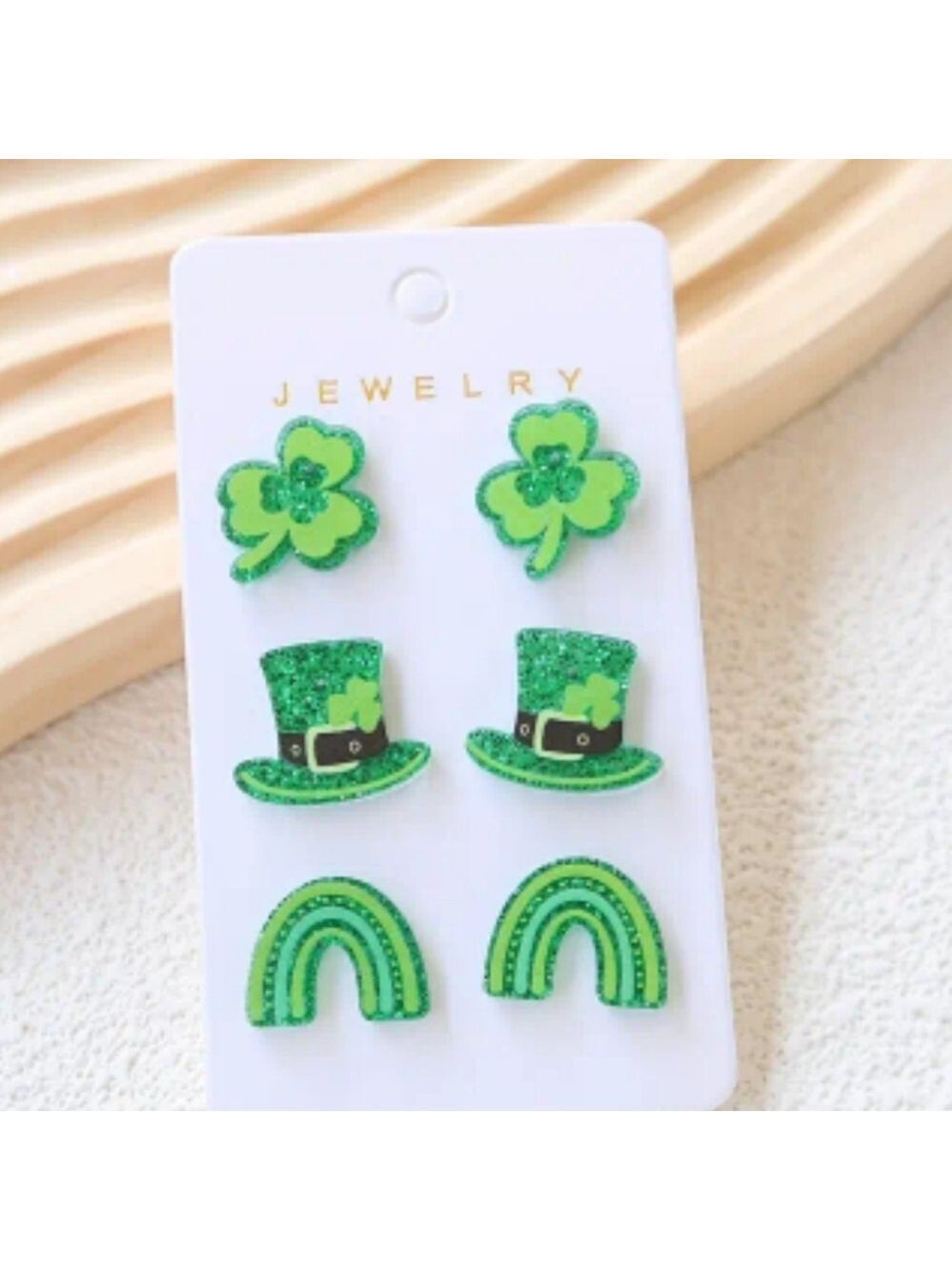 3 pair of acrylic st patricks day earrings